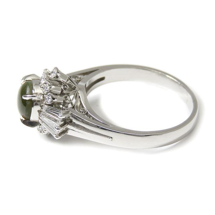 キャッツアイ ダイヤモンド プラチナ リング 13号 Pm900 C1.91ct D0.68ct 帯黄深緑色 猫目石  a14k1944 逸品質屋の画像