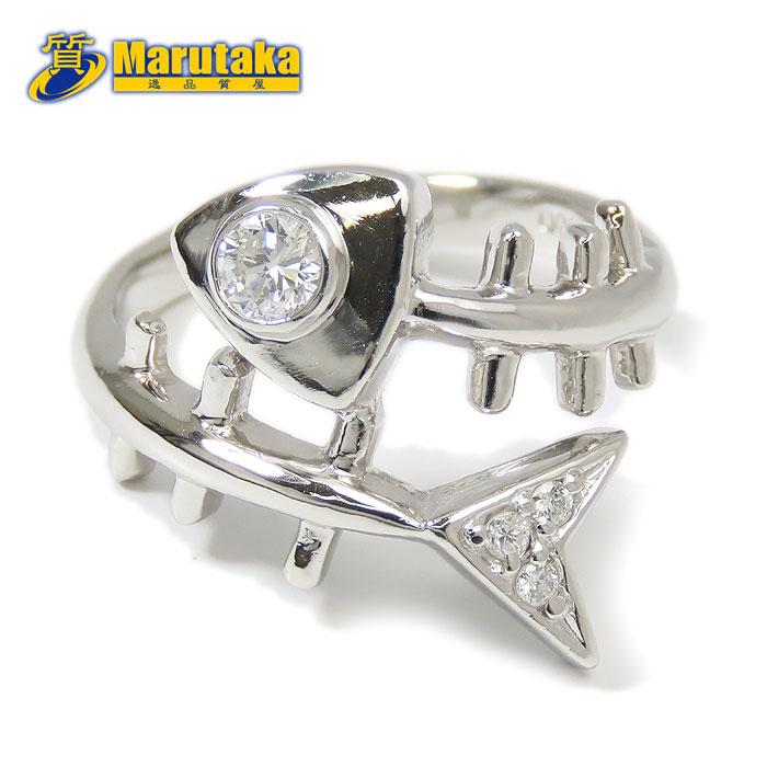 フィッシュボーン ダイヤモンド プラチナ リング 8号 Pt900 D0.22ct 魚