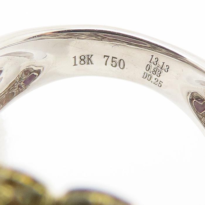 フラワーモチーフ アメジスト マルチストーン リング 13号 K18 WG 鑑別