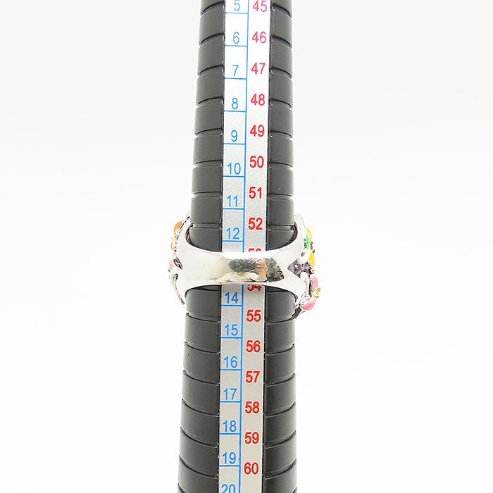 フラワーモチーフ アメジスト マルチストーン リング 13号 K18 WG 鑑別