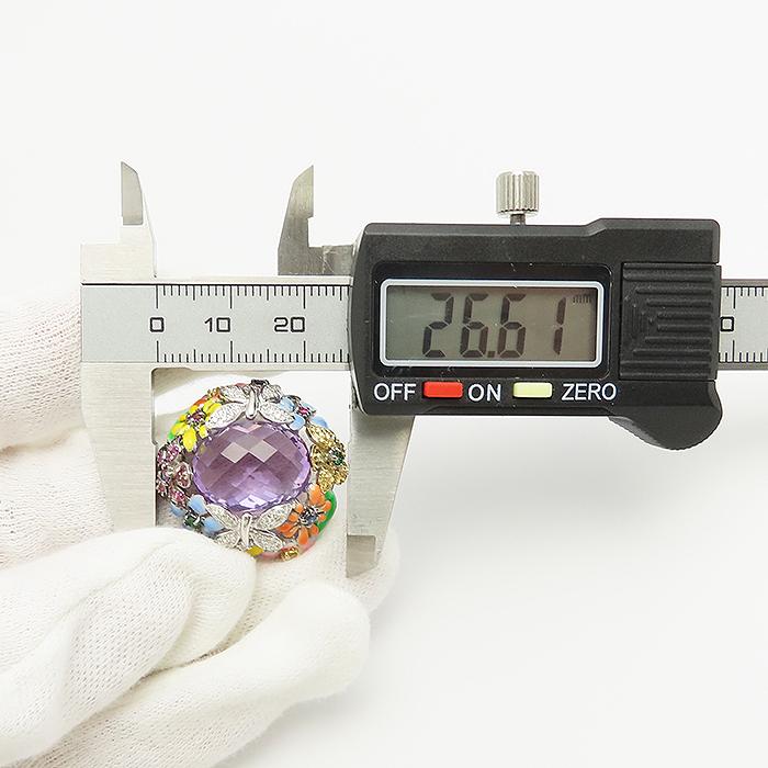 フラワーモチーフ アメジスト マルチストーン リング 13号 K18 WG 鑑別