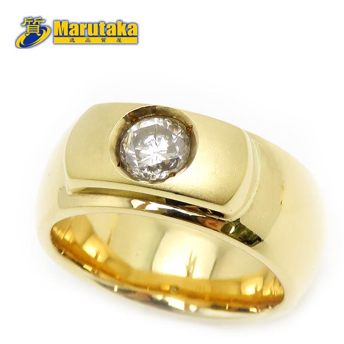 送料無料 ダイヤモンド 印台 イエローゴールド リング 16号 D0.741ct  