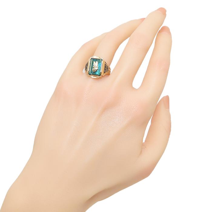 HERFF JONES カレッジリング K10 イエローゴールド グリーンストーン