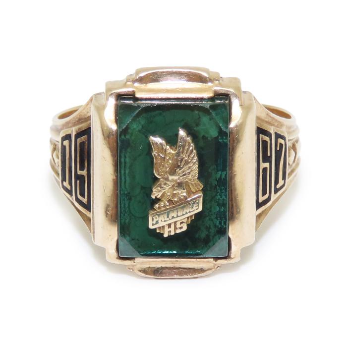 1943年製　Herff Jones カレッジリング　10k HERFF JONES カレッジリング K10 イエローゴールド グリーンストーン