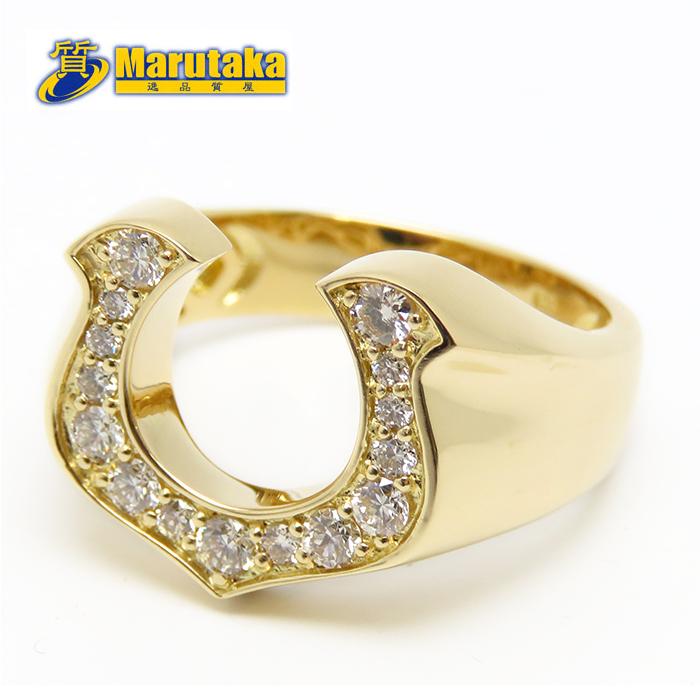 送料無料 ホースシュー ダイヤモンド リング 18号 K18 D0.41ct 指輪