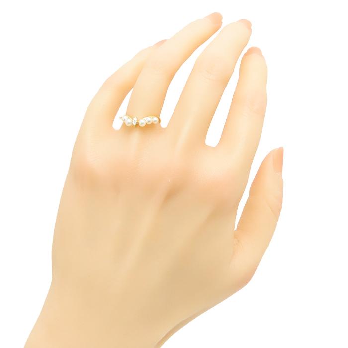 パール ダイヤモンド リング K18 イエローゴールド 0.04ct 9号 1.7g 