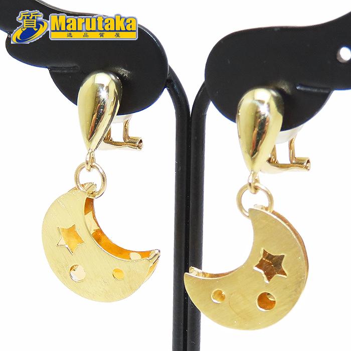 ムーン＆スター モチーフ ピアス K18 月 星 4.0g 750 YG 逸品質屋 丸高
