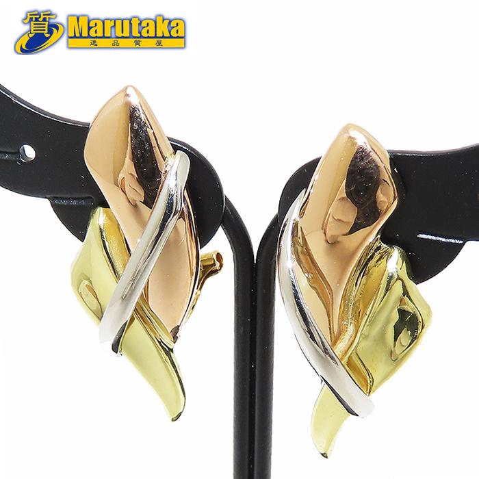 スリーカラー ゴールド ピアス K18 Pt900 YG PG 750 5.02g 逸品質屋 丸