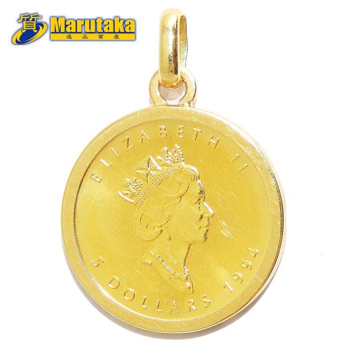 ペンダントトップ　エリザベス女王　メイプルリーフ　K24 k18 ダイヤモンド メイプル リーフ コイン ペンダント トップ K24 K18 1/10oz エリザベス