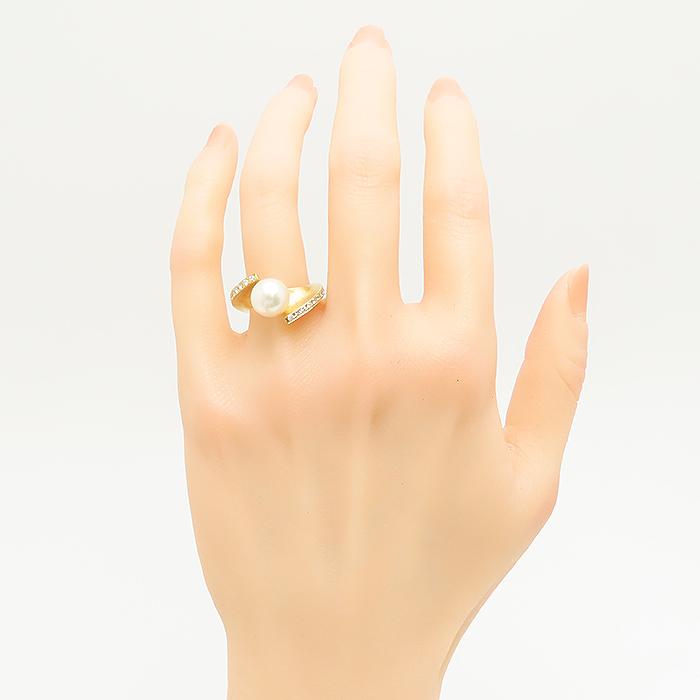 パール ダイヤモンド リング 11号 K18 0.28ct 9mm YG 真珠 逸品質屋 丸