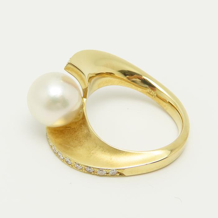 パール ダイヤモンド リング 11号 K18 0.28ct 9mm YG 真珠 逸品質屋 丸