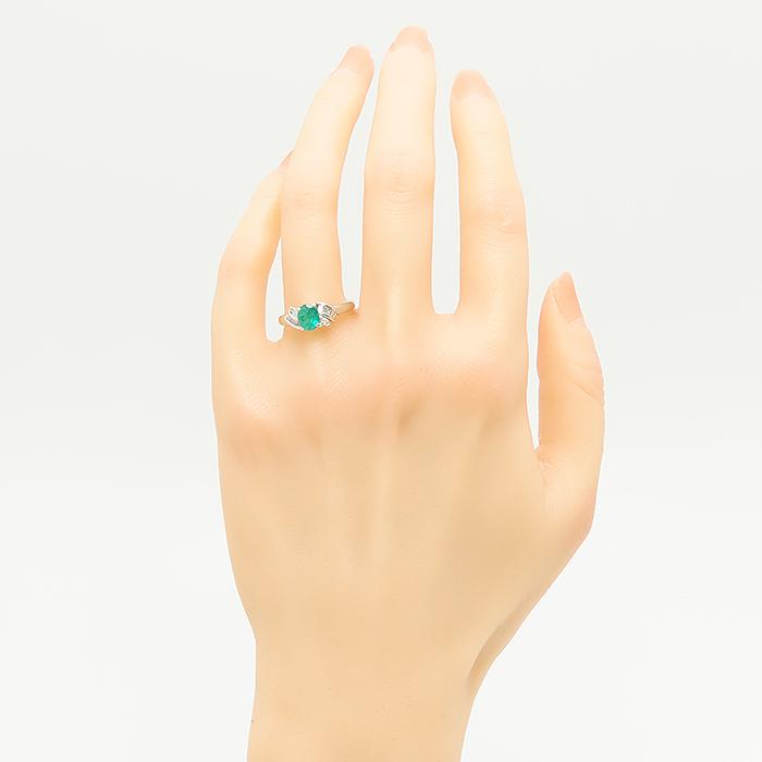 エメラルド ダイヤモンド リング Pt900 14号 鑑別書 5.0g 0.80ct 0.30 