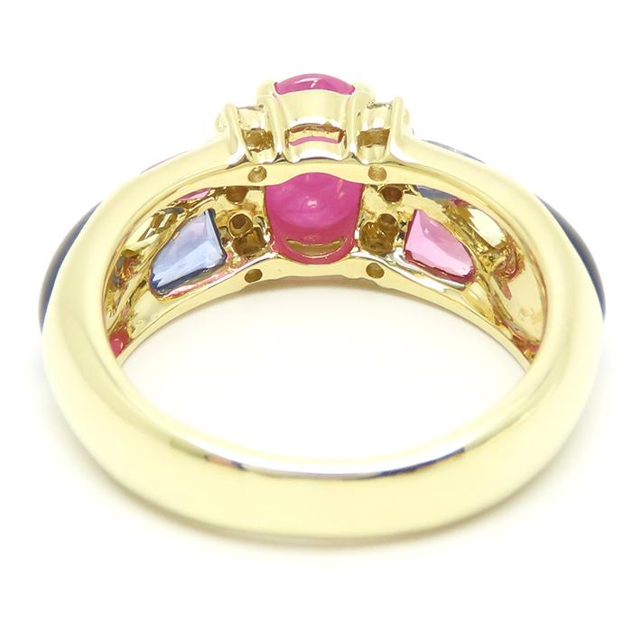 K18 ルビー 1.65ct サファイヤ 1.25ct ブラックカルセドニー 1.50ct 