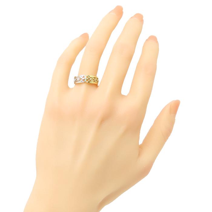 透かし柄 イエローゴールド プラチナ ダイヤモンド 0.13ct リング 5.7g 