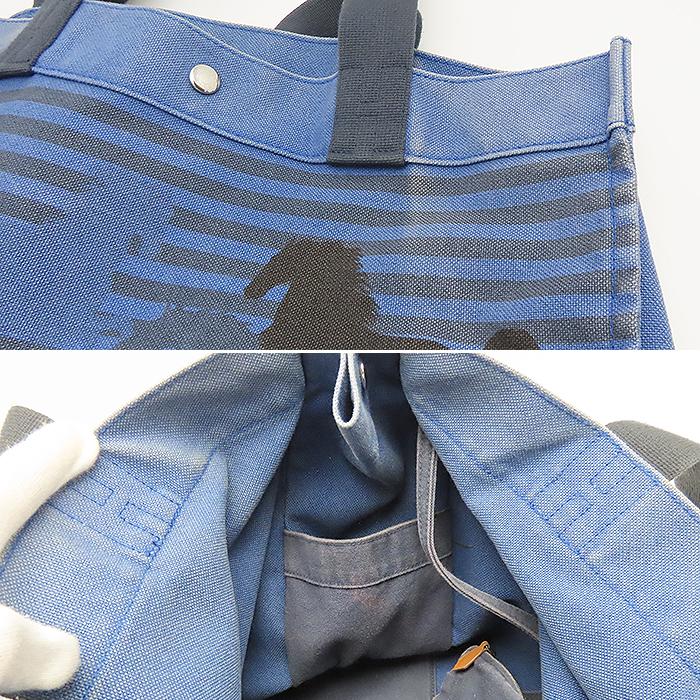 エルメス HERMES エルメス シュヴォーアン 馬 シュバル ポーチ付き カバン トートバッグ 肩掛け ショルダーバッグ コットン ブルー HERMES（エルメス） シューヴォーアン トート バッグ ブルー 馬 ポーチ