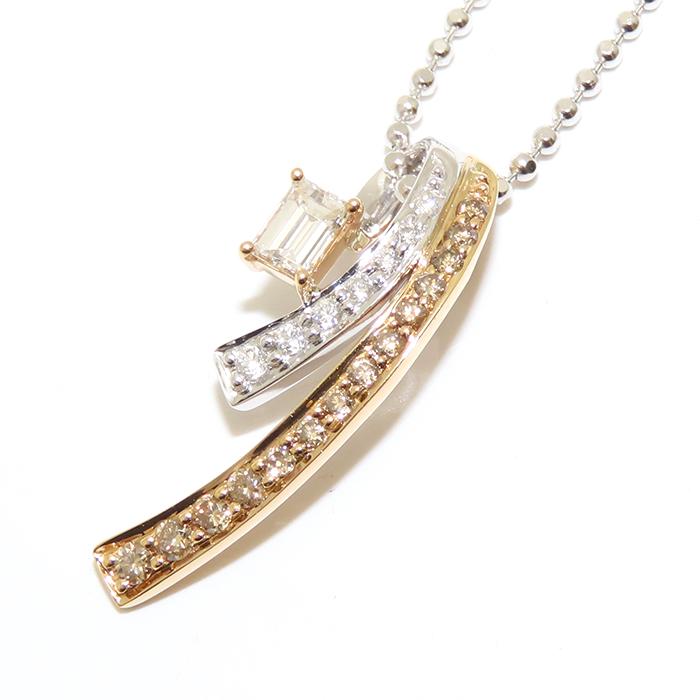 K18WG 角ダイヤモンド 0.20ct メレダイヤモンド 0.22ct ネックレス 