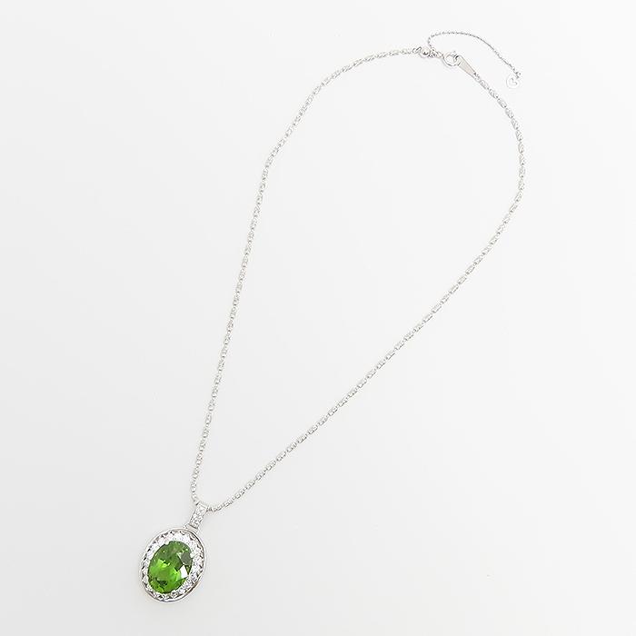 ペリドット ダイヤ ネックレス 45cm 鑑別書 750WG Pt900 P13.19ct D 