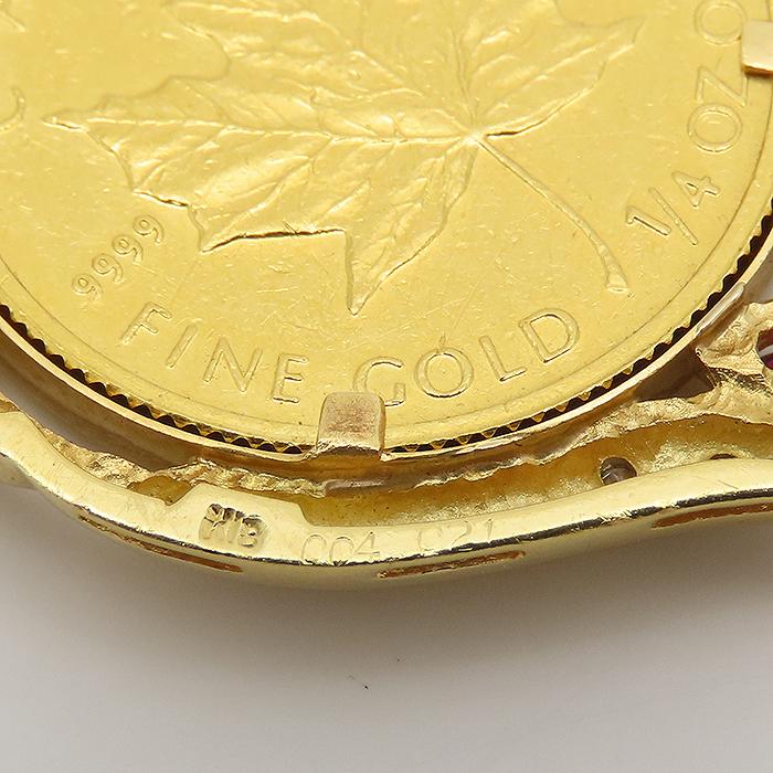 メイプルリーフ コイン ルビー ダイヤモンド ペンダントトップ 1/4oz 