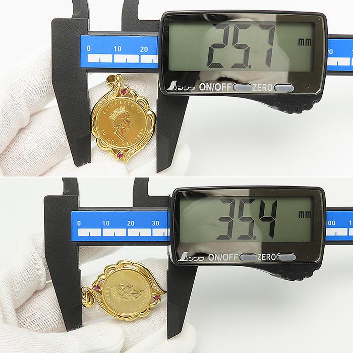 メイプルリーフ コイン ルビー ダイヤモンド ペンダントトップ 1/4oz