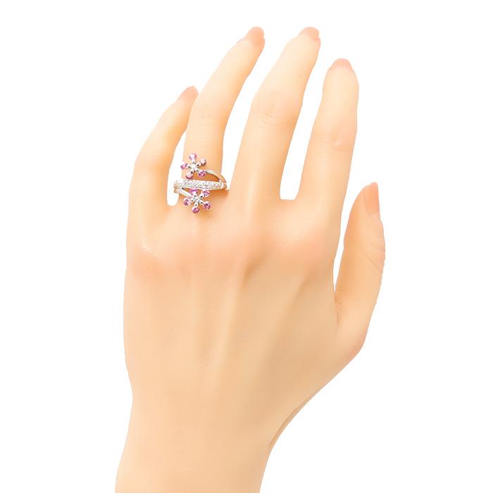 送料無料 K18WG ピンクサファイア 1.35ct ダイヤモンド 0.30ct リング 