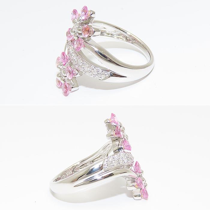 送料無料 K18WG ピンクサファイア 1.35ct ダイヤモンド 0.30ct リング 