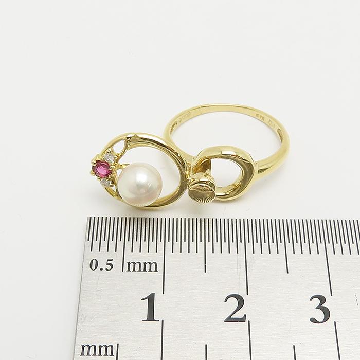 スイング パール ルビー リング K18 6号 5.5mm 0.02ct 2.7g 指輪 真珠 