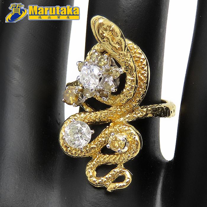 18金ダイヤリング　11号　4g k18蛇ダイヤリング11号