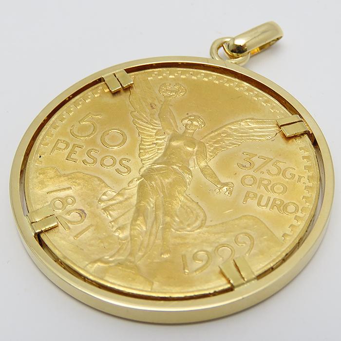 メキシコ 50ペソ コイン ペンダントトップ K21.6 K18 1929年