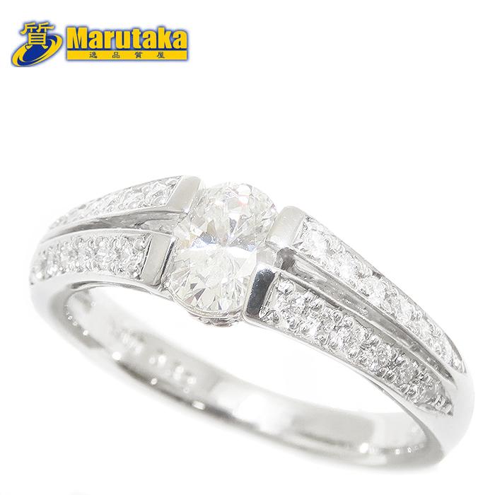 オーバル ダイヤモンド リング Pt900 7号 鑑別書 0.32ct 0.16ct 3.82g