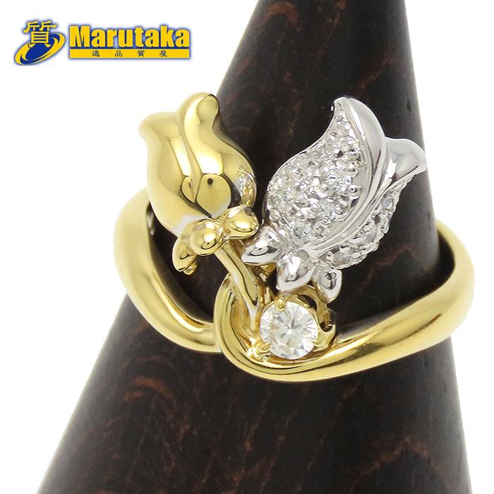 K18 YG WG チューリップ モチーフ リング ダイアモンド 0.22カラット