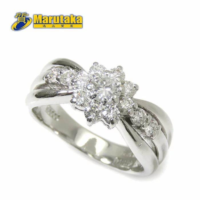 ダイヤモンド フラワー プラチナ リング 16.5号 Pt900 D0.332ct/0.75ct 