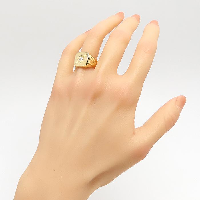 印台 ダイヤモンド リング 16号 K18 0.26ct Au 750 18K YG 18金 指輪 