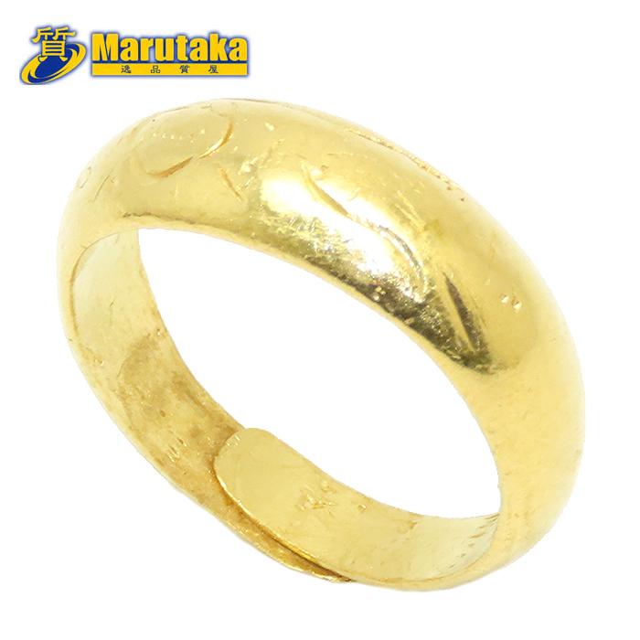 K24 彫柄 甲丸 リング 19号 11.0g 純金 24金 資産 イエローゴールド