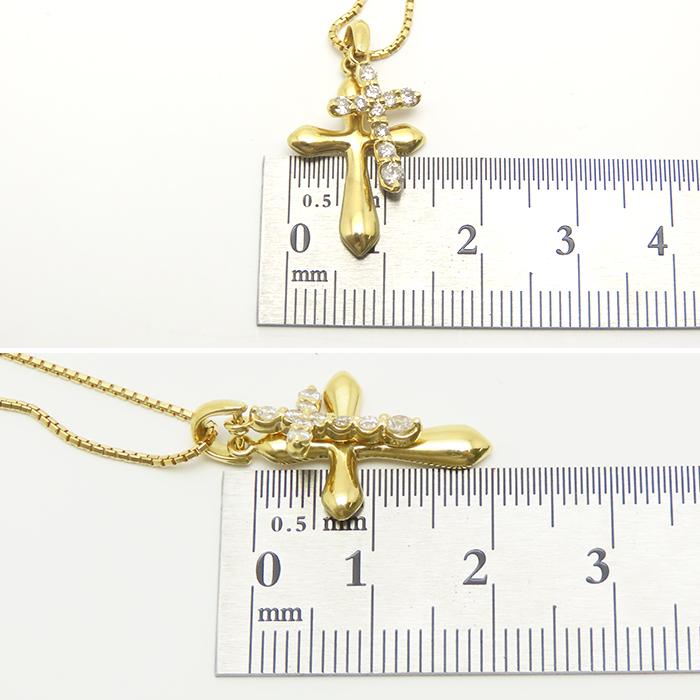 K18 41cm ネックレス ペンダントトップ クロス2連 ダイヤモンド 0.30ct 
