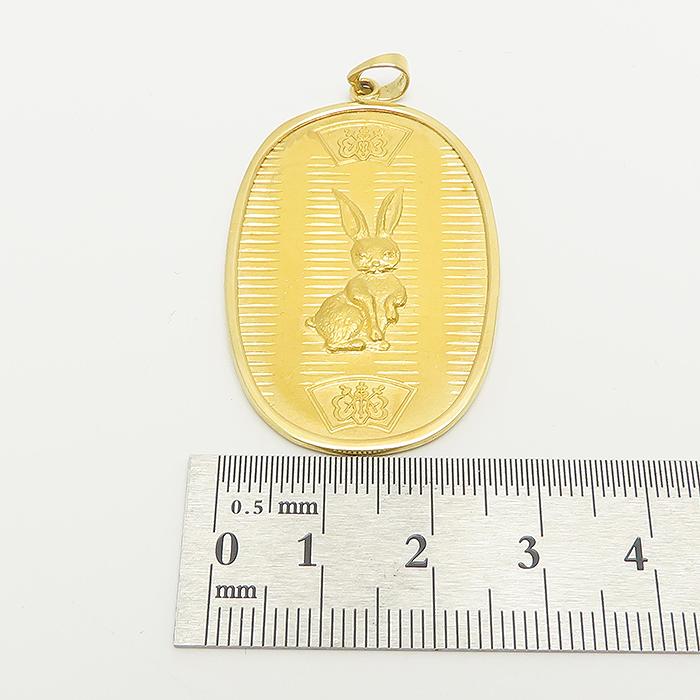徳力 ウサギ柄 ペンダントトップ 純金 K24 K18 小判型 逸品質屋 丸高