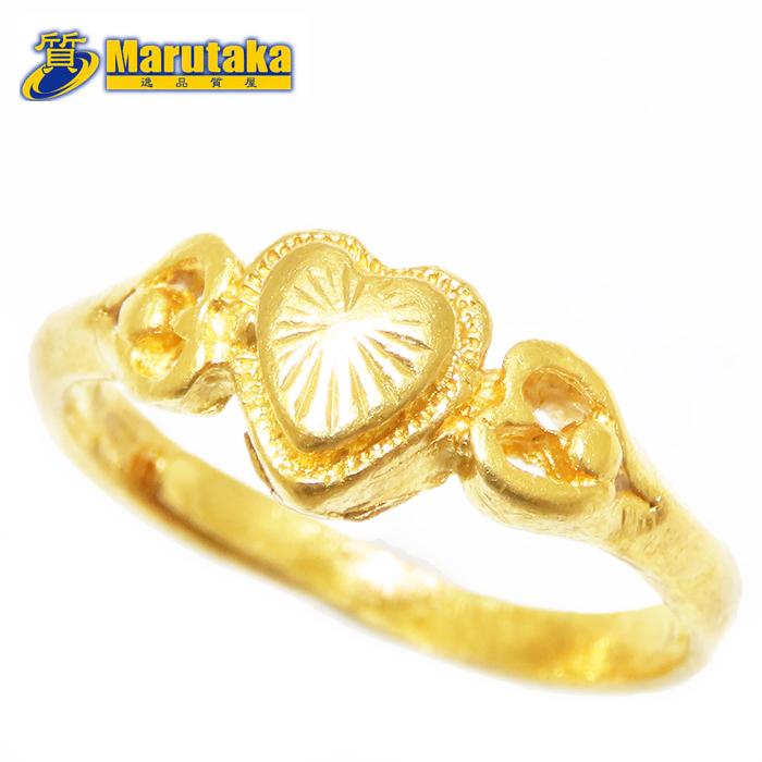 ハート モチーフ リング K24 純金 11号 ゴクラク 3.5g フリーサイズ YG