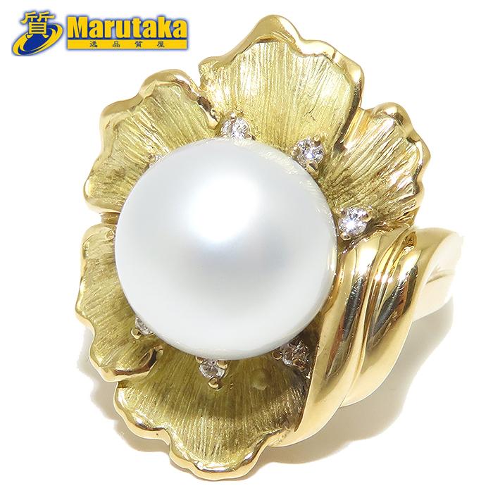 パール ダイヤモンド リング 11号 K18 11.2mm 0.10ct 11.5g 花型