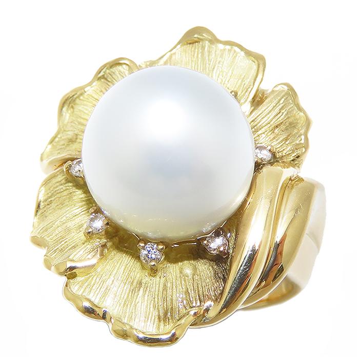 パール ダイヤモンド リング 11号 K18 11.2mm 0.10ct 11.5g 花型