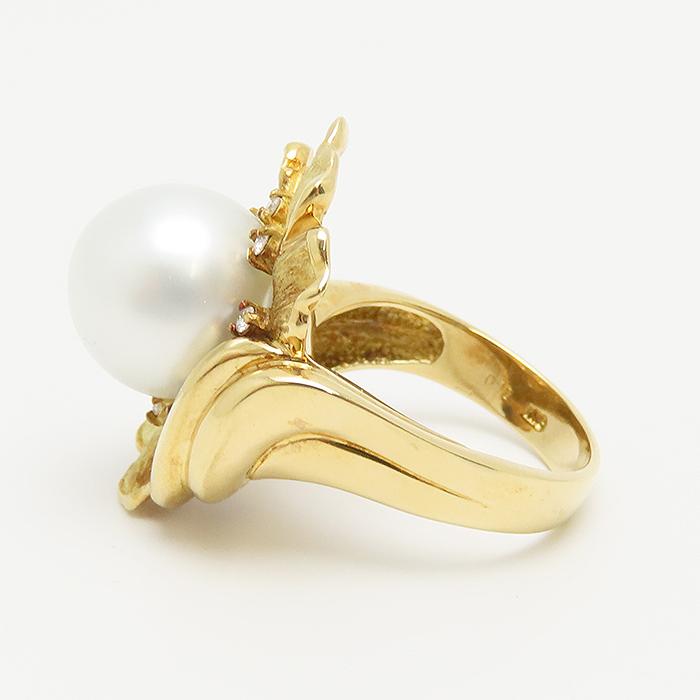 パール ダイヤモンド リング 11号 K18 11.2mm 0.10ct 11.5g 花型