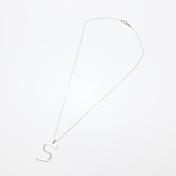 Sモチーフ ダイヤモンド ネックレス K18 WG 40cm 0.13ct 3.7g アルファベット イニシャル 750 逸品質屋 丸高 尼崎市 S_2