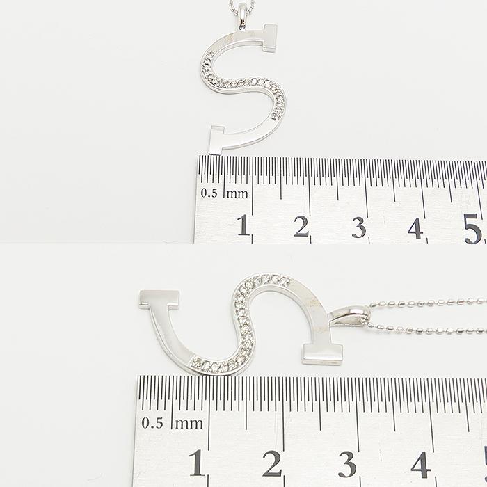 Sモチーフ ダイヤモンド ネックレス K18 WG 40cm 0.13ct 3.7g アルファベット イニシャル 750 逸品質屋 丸高 尼崎市 S_8