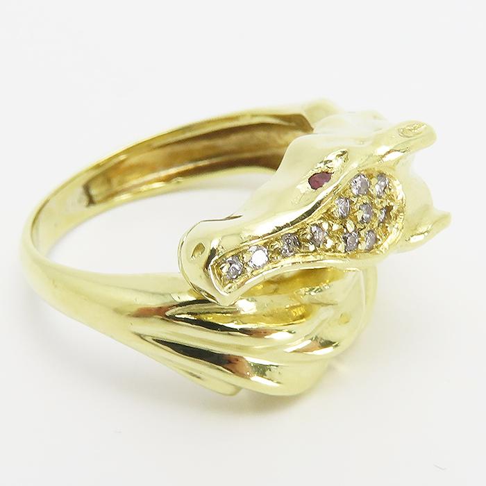 送料無料 ホースモチーフ ルビー ダイヤ リング 11号 鑑別書 K18 馬