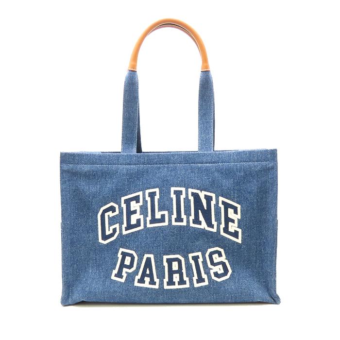【美品】CELINE エムブレム入り ラージカバ デニム トートバッグ CELINE（セリーヌ） ラージカバ デニムトート 196762EF7.07AT ブルー
