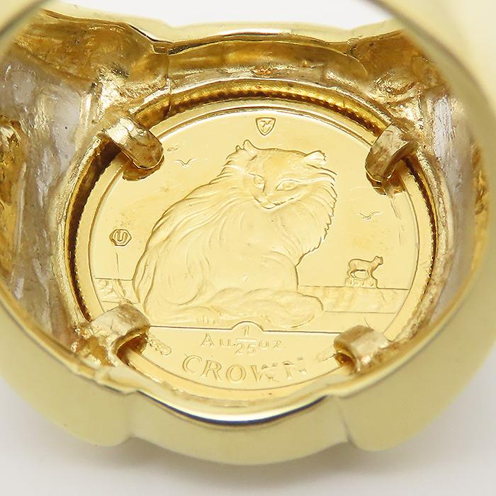 クラウンコイン リング 純金 15号 K24 K18 Pt900 YG エリザベス マン島