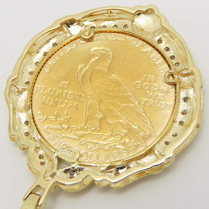 インディアンコイン ダイヤモンド ペンダント トップ K21.6 K18 YG