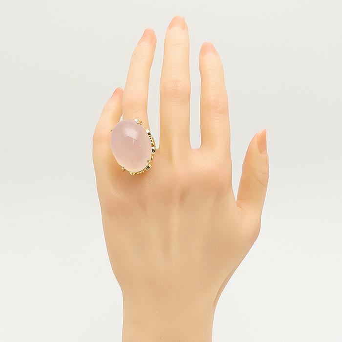 K18ピンクローズリング13号 ローズクォーツ リング 13号 鑑別書 K18 YG ピンク 25.9g Rose