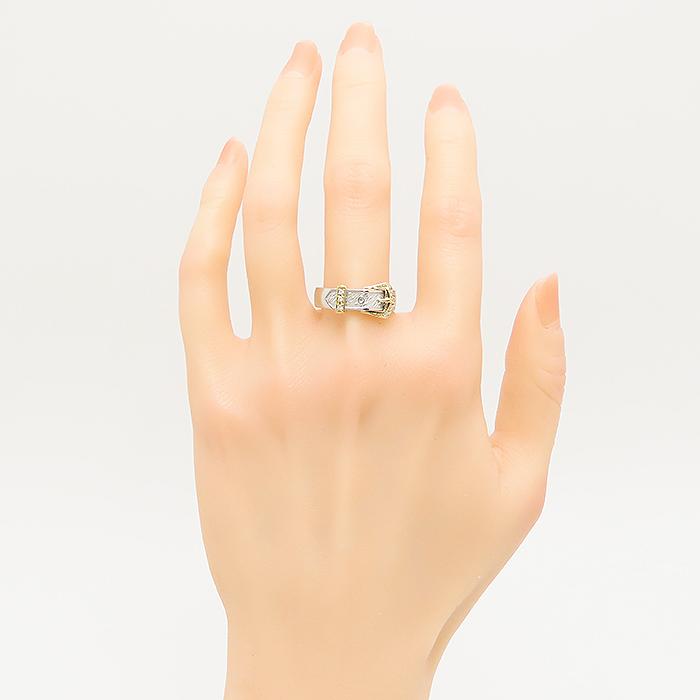 ベルトモチーフ ダイヤモンド リング 21.5号 Pt900 K18 0.08ct 鑑別書 