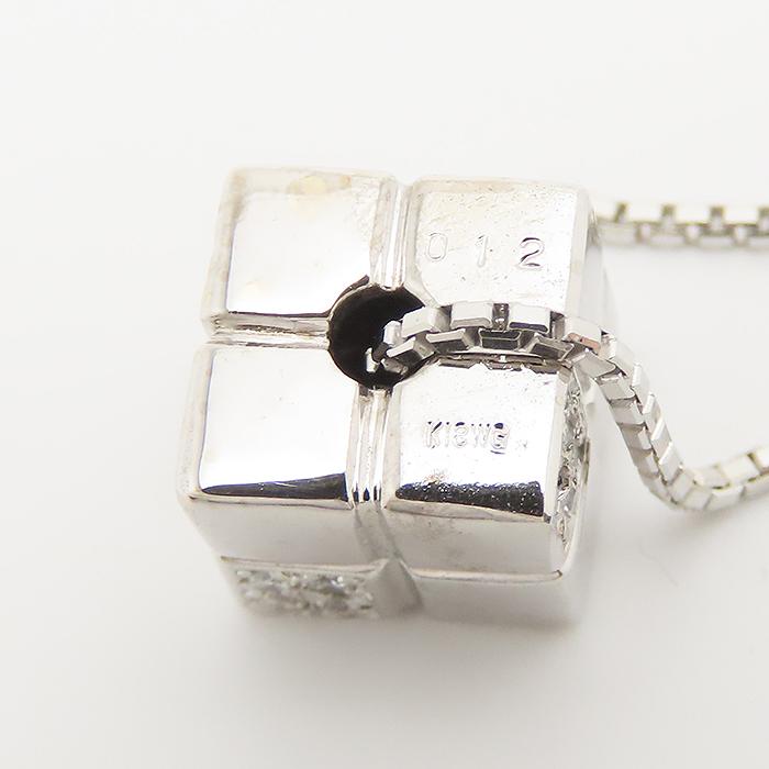 キューブ ダイヤモンド ネックレス 40cm K18 WG 0.12ct 逸品質屋 丸高 