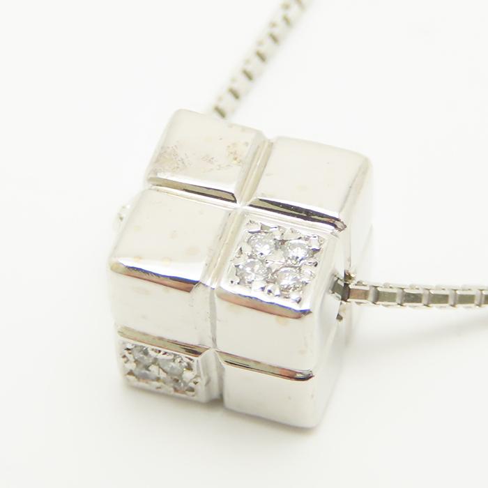 キューブ ダイヤモンド ネックレス 40cm K18 WG 0.12ct 逸品質屋 丸高 