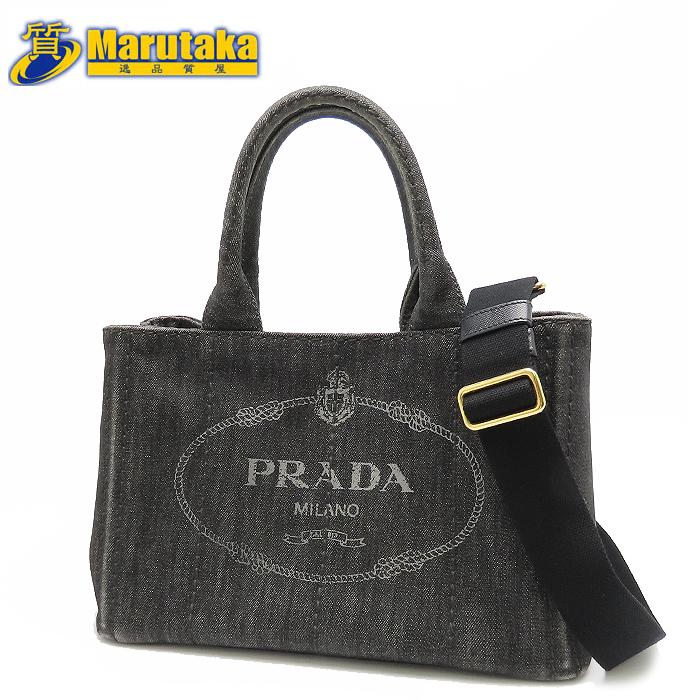 CANAPA PRADA カナパ ミニ トート バッグ ブラック デニム ショルダー